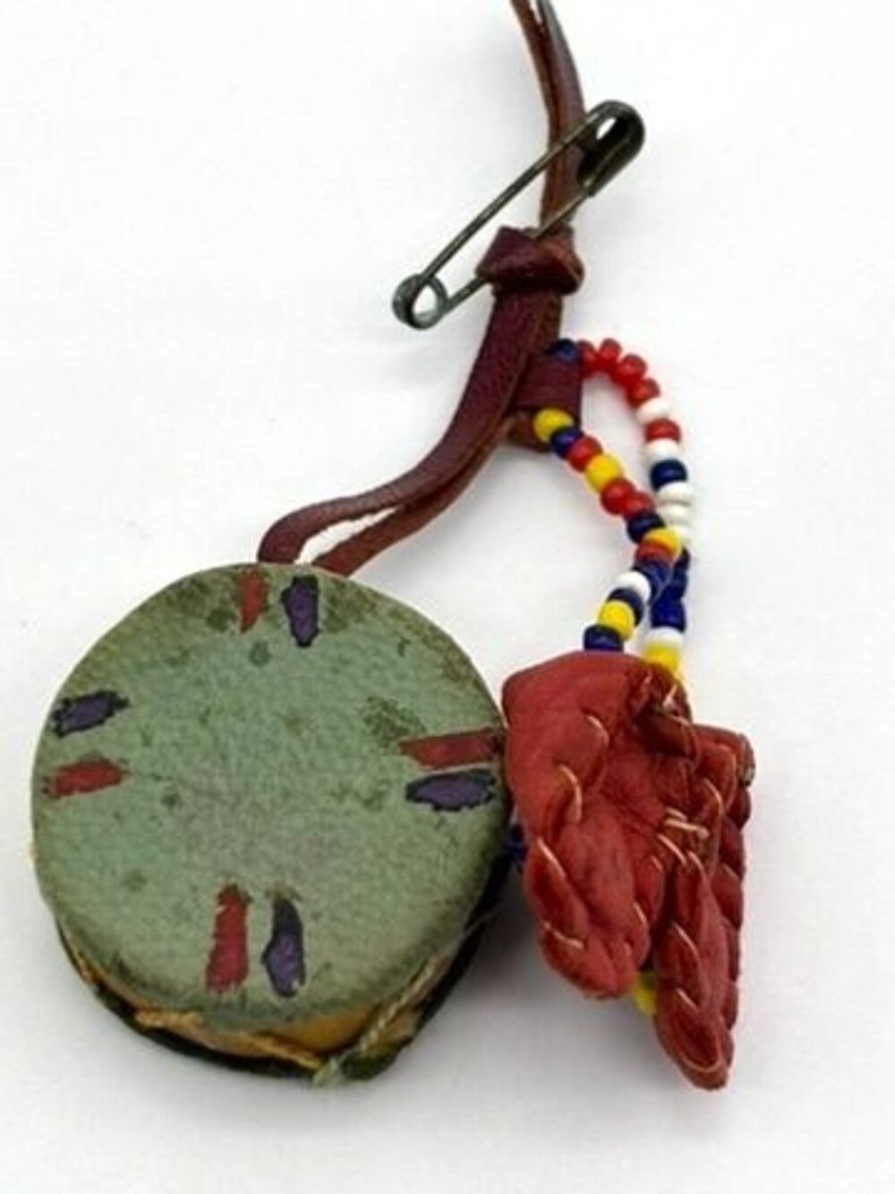 Vintage Native American Brooch Handmade & Hand Painted Miniature Moccasin & Drum - Picture 9 of 13